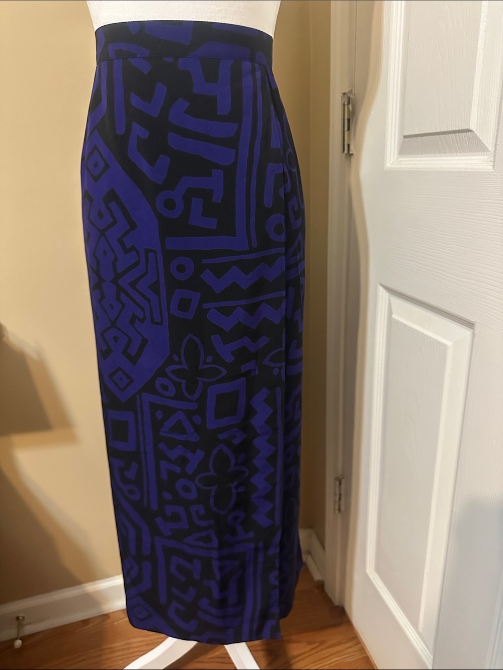 Geo-Print Blue and Black Maxi Skirt